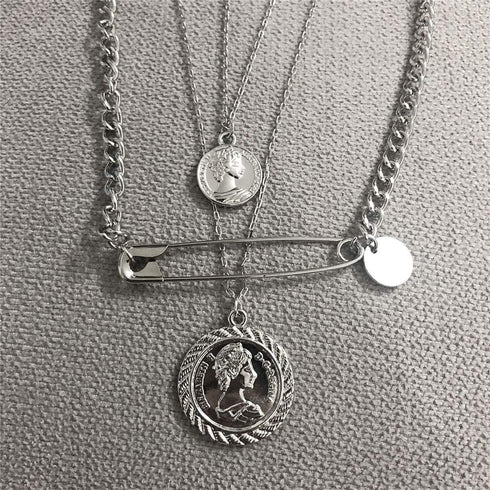 YERTTER Father's Day Multi-Layered Paper Clip and Coin Pendant Necklace Boho Jewelry Set Layered Pendant Statement Chunky Chain Necklace for Women...