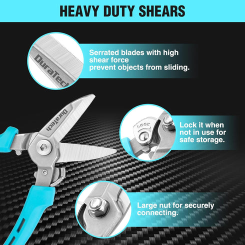 DURATECH 7 Inch Heavy Duty Scissors All Purpose, Industrial Scissors, Pruning Shears for Gardening with Serrated Blades, Built-in Spring, Lock Des...