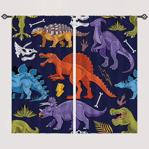ANHOPE Dinosaur Curtains Ancient Jungle Forest Wildlife Animal Theme Window Drapes Cartoon Dino Print Pattern Rod Pocket Privacy Curtains for Kids...