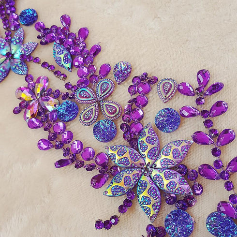 Pure Handmade 10x42cm Bright Crystal Patches Sew-on Rhinestones Applique Aesigns with Stones Sequins Beads DIY for Wedding Dress Decor Accessory B...