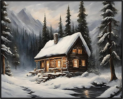 Posterizer 1 pcs-old farm house in snowy winter nature-in oil painting style-6-Landscape & Nature Art-Living Room Bedroom Decor- unframed wall art...