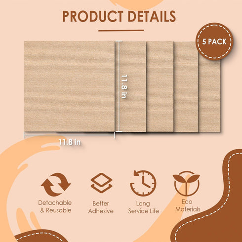 Trimmable Self-Adhesive Cat Scratch Carpet Mat 11.8."x11.8(5 Pack), Cat Scratch Furniture Protector, Replacement for Cat Tree Shelf Shelves Cat Sc...