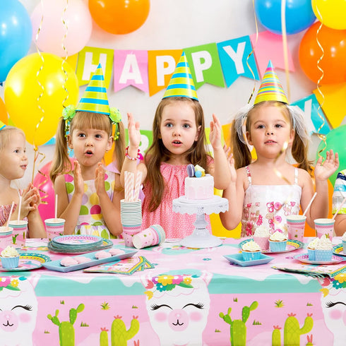 WERNNSAI 2 PCS Llama Table Cloth - Llama Birthday Decorations Alpaca and Cactus Tablecloth Cactus Party Decorations for Kids Girls Pink Birthday P...