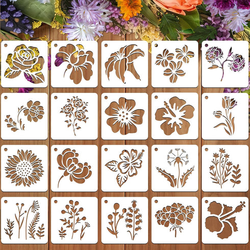 JULMELON Flower Stencils for Painting on Wood, 20Pcs Sunflower Painting Stencil Reusable Stencils DIY for Painting Wall Floor Decor Rock Dot Paint...