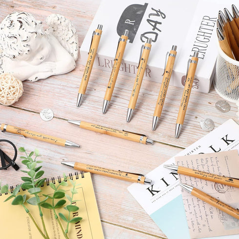 Bible Verse Pens Bamboo Christian Pen Wooden Retractable Bible Pen 1 mm Inspirational Quotes Ballpoint Pen Motivational Pen Bulk for Women Men Off...