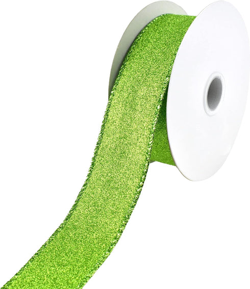 Homeford Christmas Flat Glitter Wired Edge Ribbon, 1-1/2-Inch, 10-Yard (Lime Green)...