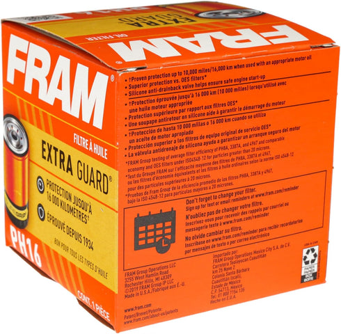 FRAM Extra Guard PH16, 10K Mile Change Automotive Replacement Interval Spin-On Engine Oil Filter for Select Vehicle Models...