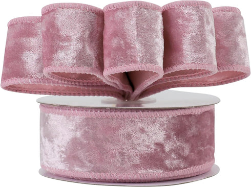 HUIHUANG Pink Velvet Wired Ribbon 1-1/2", Light Pink Velvet Wire Ribbon for Easter Wreath Supplies, Bows Making, Garland, Gift Wrapping, Spring De...