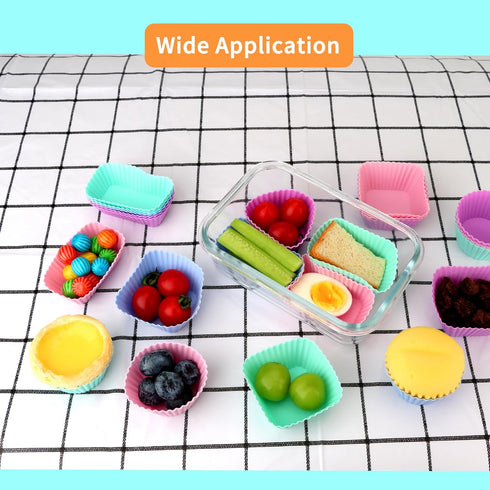 24 pcs Silicone Cupcake Baking Cups Dulinkas Reusable Cupcake Liners Non-Stick Baking Muffin Liners Mold Pastry Cake Molds 3 Shapes Multicolor for...