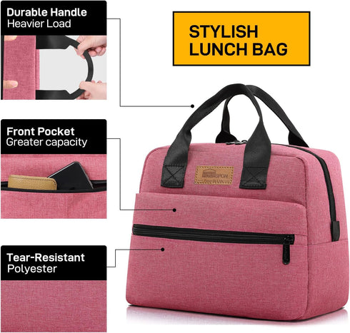 HOMESPON Insulated Lunch Bag for Women Men Lunch Box Cooler Lunch Tote for Work Picnic (Rose)...