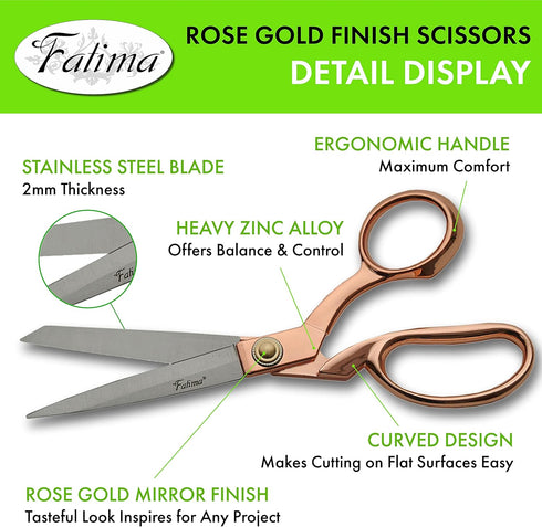 Szco Supplies 8.5” Fatima Heavy-Duty Professional Fabric Tailor Scissors For Home Crafts And Office With Rose Gold Finished Handle...