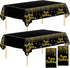 Aneco 2 Pack Black Gold Happy Birthday Tablecloths Party Table Cloth Covers Table Covers for Party Decorations Wedding Supplies, 108 x 54 Inches...