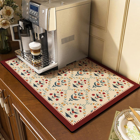 GYORI Double-Sided Non-Slip Draining Mat with Imitation Tile Print for Coffee Machines and Countertops...