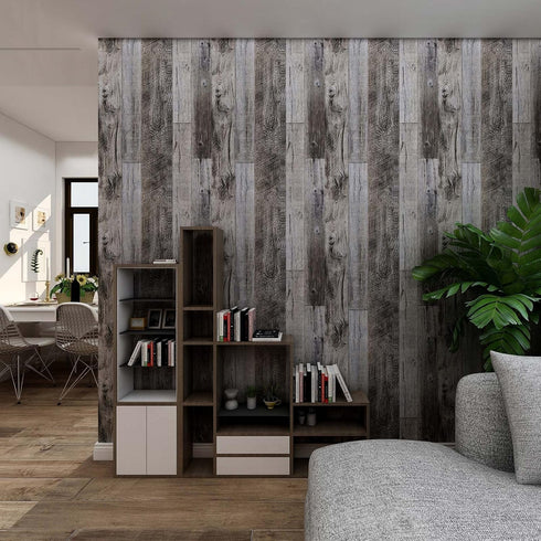 Yun-aeon Gray Wood Peel and Stick Wallpaper 17.3" X 120"Self Adhesive Wallpaper Backsplash Line Removable Wall Paper Bathroom Old Furniture Renova...