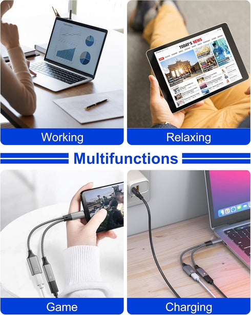 USB-C Male to Lightning Female Audio Adapter for iPhone 15, 2-in-1 USB C to Lightning Headphones Adapter and PD-60W Charger for iPad Pro, MacBook ...