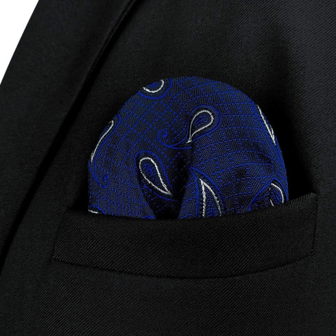 S&W SHLAX&WING Pocket Squares for Men Grooms Blue Navy Paisley...