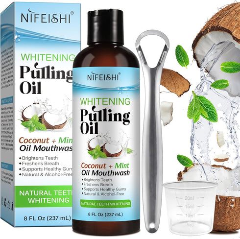 Coconut Oil Pulling Mouthwash Peppermint Ayurvedic with Vitamin D, E, K2, Alcohol Free for Teeth Whitening, Helps with Fresh Breath, Mouthwash for...