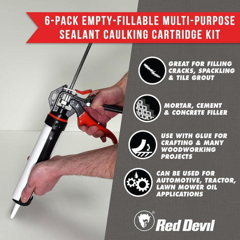 Red Devil 1010 300ML Empty Caulk Tube, 10 oz. Reusable Plastic Caulking Cartridge, 6 Pack...