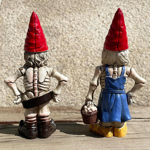 2PCS Male and Female Halloween Skeleton Gnome Couple Garden Statue Zombie Gnome Sculptures Resin Dwarf Figurines for Indoor Home Ornaments Outdoor...