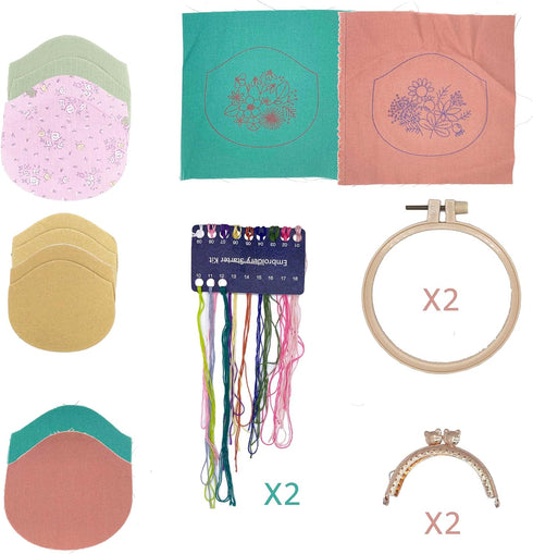 MIAO JIN 2 sets Stamped Embroidery Coin Purse Kits for Beginners Handmade DIY Embroidered Clutch Starter Kit with All Supplies Tools Bamboo Embroi...