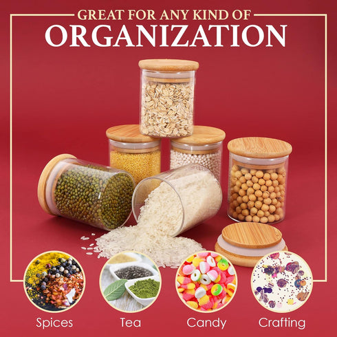 Houseables Glass Spice Jars, Storage Containers, Airtight Bamboo Lid, 12 Pack, 6 oz, Food Canister Sets For Kitchen Counter, Jar, Lids, Flour, Bro...
