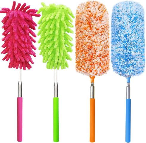 4 pcs Extendable and Washable Microfibre Feather Duster,13" to 30" Reachable, Microfibre Cleaning Tool, Small Dusters for Cleaning Office, Car, Co...