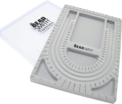The Beadsmith Bead Board with Cover, Grey Flocked, 3 U-Shaped Channels, 6 Recessed Compartments,13.25H x 9.75L inches, Design Boards for Creating ...