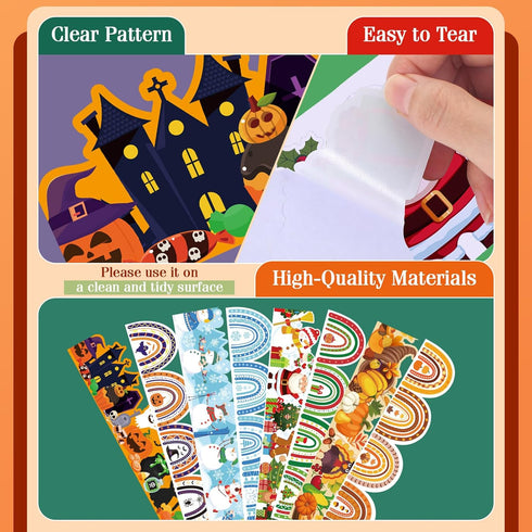 88 Pcs Seasonal Bulletin Board Borders Stickers Fall Halloween Christmas Winter Bulletin Board Trim Border Decor 86ft Seasonal Border Stickers for...