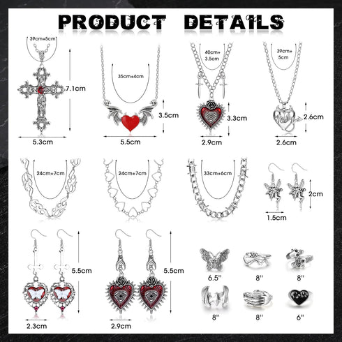 HAIAISO 16 Pcs Grunge Gothic Jewelry Set Punk Necklace Set Vintage Goth Ring for Women Gothic Dangle Earrings Goth Choker Necklace Emo Y2K Jewelry...