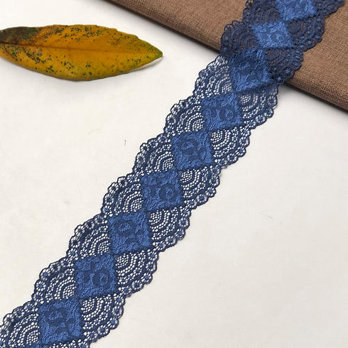 LaceRealm 3 Inch Wide×10 Yards Stretch Floral Pattern Lace Ribbon Trim Lace for Headbands Garters & Crafts (5508 Navy)...