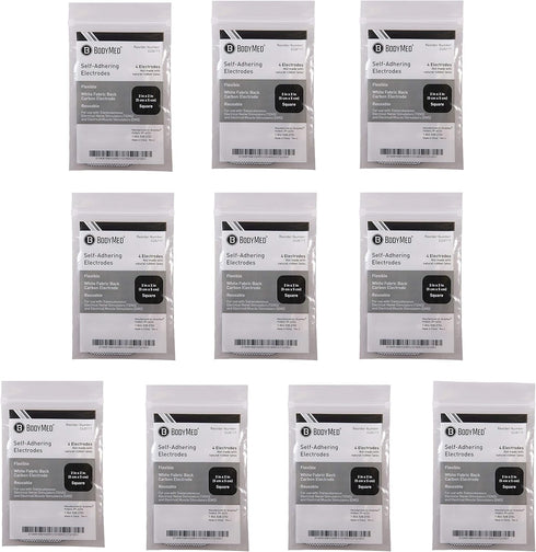 BodyMed TENS/EMS Unit 4 Electrode Pads – Four, 2 x 2 Inch Square Electrodes in Ten Packs – Reusable and Self-Adhesive for Easy Muscle Stimulation ...