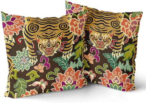 aportt Tiger Pillow Cover Set of 2 Chinoiserie Animal Print Tiger Stripe Cotton Decorative Throw Pillow Case Cushion Cover for Bedroom Sofa Living...