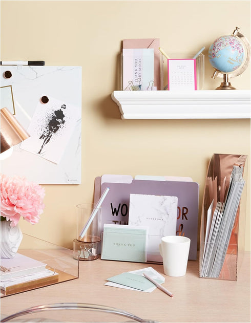 C.R. Gibson Acrylic Desktop Organizer, Mirror Panel, Measures 9" W x 4" H x 4" D - Rose Gold (SC2-20084)...