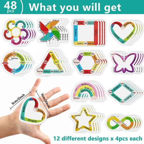 48 Pcs Breath Calm Anxiety Sensory Stickers Reusable Textured Tactile Rough Calming Stickers Adhesive Sensory Strips for School Office Classroom D...