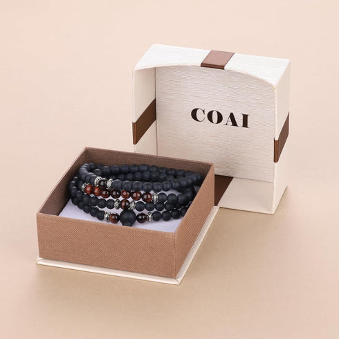 COAI Tibetan 108 Mala Beads Red Tiger Eye Matte Onyx Stone Wrap Bracelet Necklace...