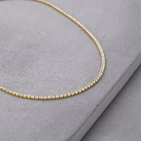 Cubic Zirconia Choker Adjustable 12-14 Inch | 1.75mm Round Cut Tennis CZ Chain Necklace Gold for Layering | Bridal Party Gold Jewelry Hypoallergen...