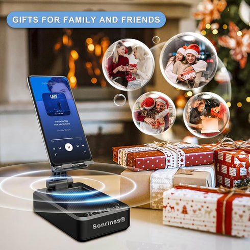Cell Phone Stand with Wireless Bluetooth Speaker Compatible for Any Smartphones,Anti-Slip Design Phone Holder with HD Surround Sound Bluetooth Spe...