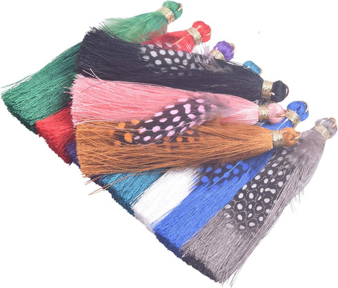 KONMAY 20pcs 10.0cm/4.0'' Mixed Imitation Silk Tassels with Feather and Jump Golden Ring for Jewelry Making and Crafting...