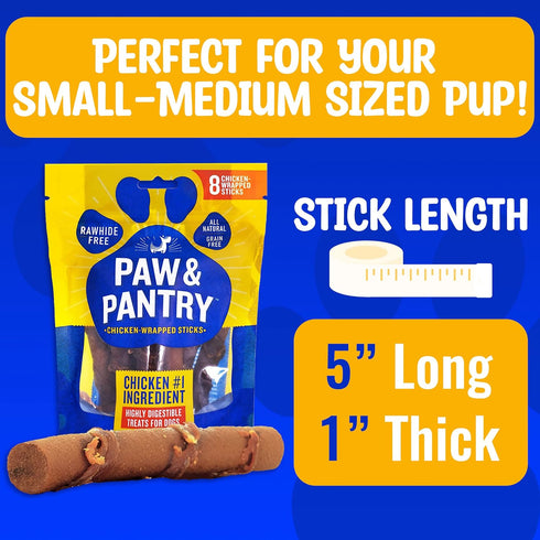Paw & Pantry 5" Soft & Chewy USA-Chicken Wrapped Sticks for Dogs - Pack of 8 Rawhide Free Chicken Dog Treats - Grain-Free & Highly Digestible Chic...