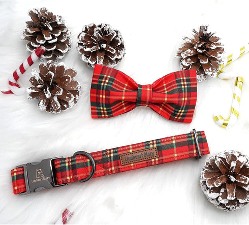 Lionheart glory Christmas Dog Bow Collar Plaid Bow Dog Collar Girl or Boy Dog Bow Tie Collar Pet Gift Adjustable Dog Collar for Small Dog...