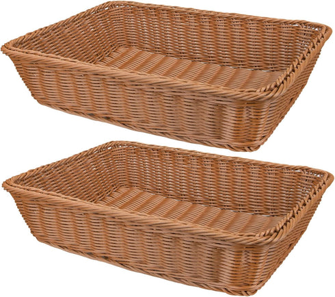Yarlung 2 Pack Poly Wicker Woven Bread Basket, 15.7 Inch Rectangular Fruit Baskets Food Serving Holders for Vegetables, Home, Kitchen, Restaurant,...
