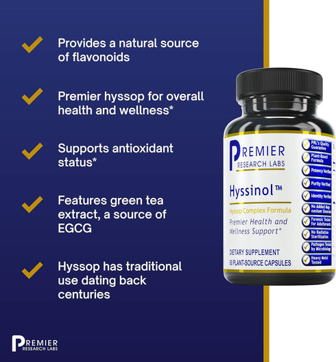 Hyssinol TM, 60 Caps, Vegan Product - Hyssop Complex Formula for Premier Health and Wellness Support...