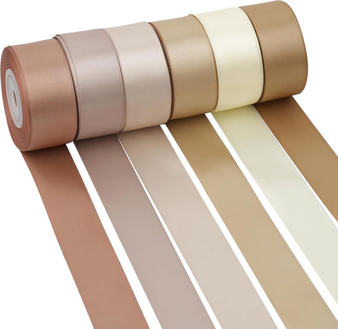 Champagne Ribbon 1 Inch Satin Ribbon 6 Rolls Assortment Pale Gold Ribbon for Wedding Silk Antique Gold Ribbon for Baby Shower Ribbon for Gift Wrap...