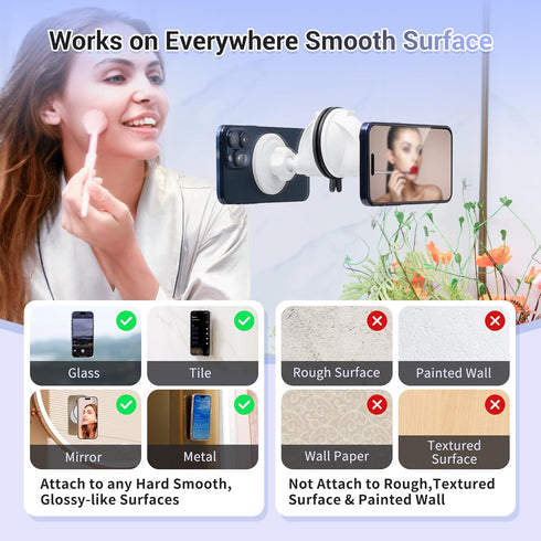 PROfezzion Magnetic Shower Mirror Phone Holder Reusable Suction Cup Phone Mount Compatible with iPhone 15 14 13 12 & All Phones, Rotating Stand fo...