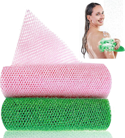 2 Pcs African Net Sponge, African Exfoliating Premium Bathing Sponge Wash Net, Long Nylon Back Washcloth Towel for All Skin Daily Back Body Scrub ...