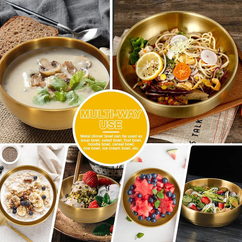 7.3In Gold Large Stainless Steel Soup Bowl, 35OZ Double Walled Sashimi Dish, Unbreakable Serving Bowl Rice Bowls Soup Bowl Salad Bowl Noodle Bowl ...