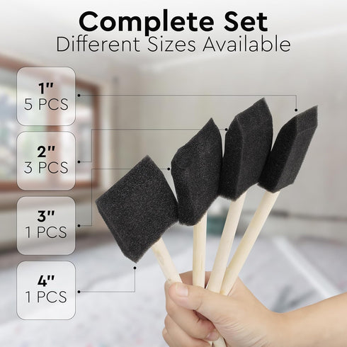 Vanitek 10 Piece Flat Flexible Poly Foam Bevel-Tipped Brush Set with Wooden Handles - Ideal for Applying Paint, Oil-Based Paints, Stain, Varnish, ...