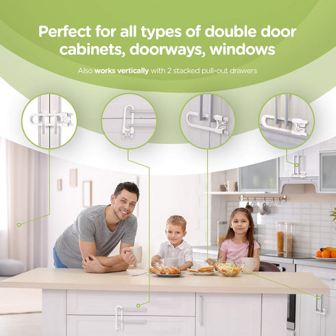 Sliding Cabinet Locks (4-Pack) 8 inch, Multi-Purpose Child Safety Lock by Skyla Homes - No Tools or Drilling Required, Best for Baby Proofing, Str...