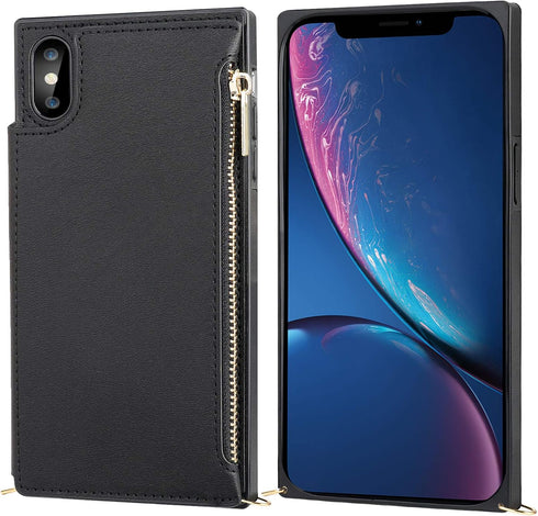 Bocasal Crossbody Wallet Case for iPhone Xr with Card Holder,Zipper Card Slot Protector Shockproof Purse Cover with Removable Cross Body Strap 6.1...