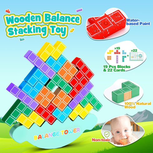 Kids Tetra Balance Tower Games Wooden Building Blocks Stacking Toy 3 4 5 6 7 8 Year Old Boys Girls Montessori Toy Birthday Gifts for Boy Girl Ages...